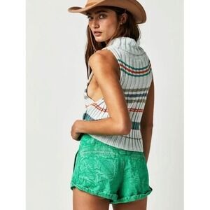 Free People Point Dume Slouchy Chino Shorts 6 Women Casual Mid-Rise  Green Print